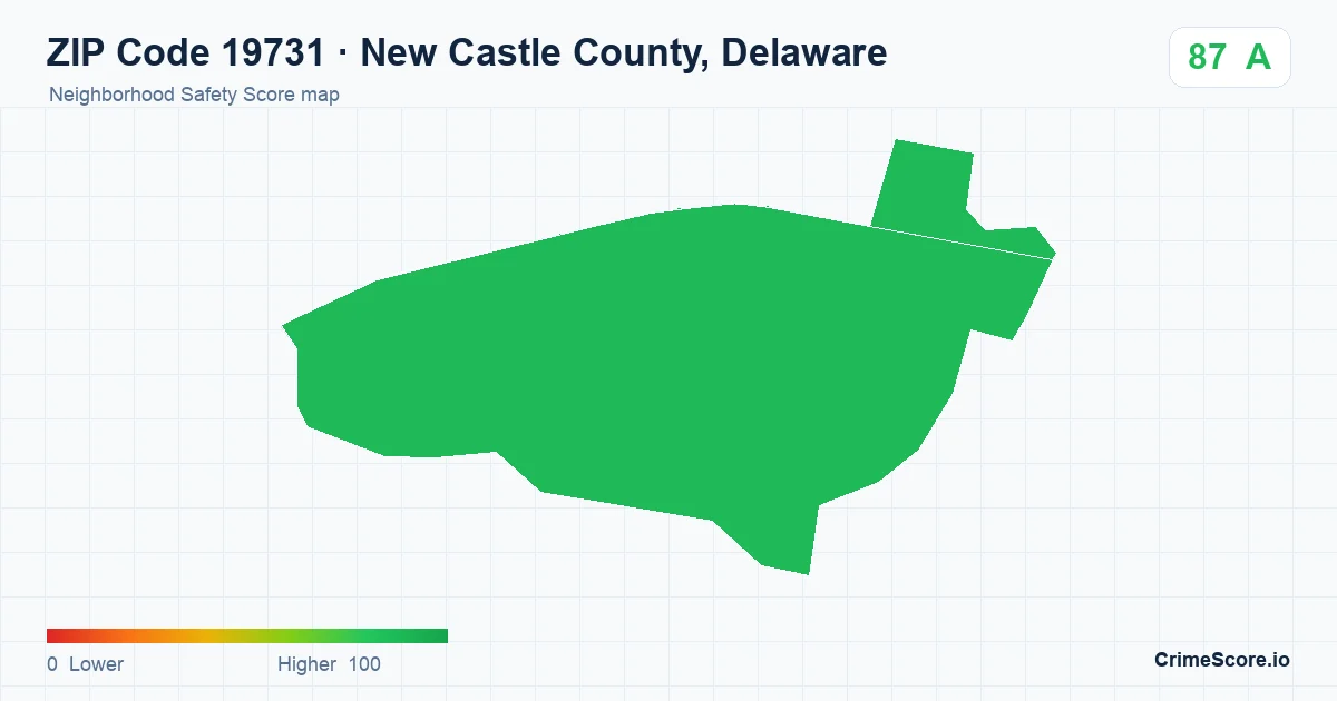 ZIP Code 19731 in New Castle County, Delaware neighborhood Safety Score map
