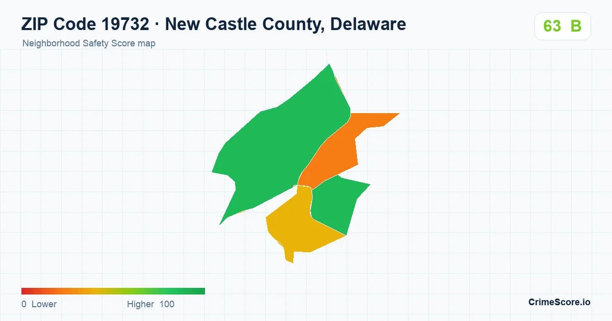ZIP Code 19732 in New Castle County, Delaware neighborhood Safety Score map
