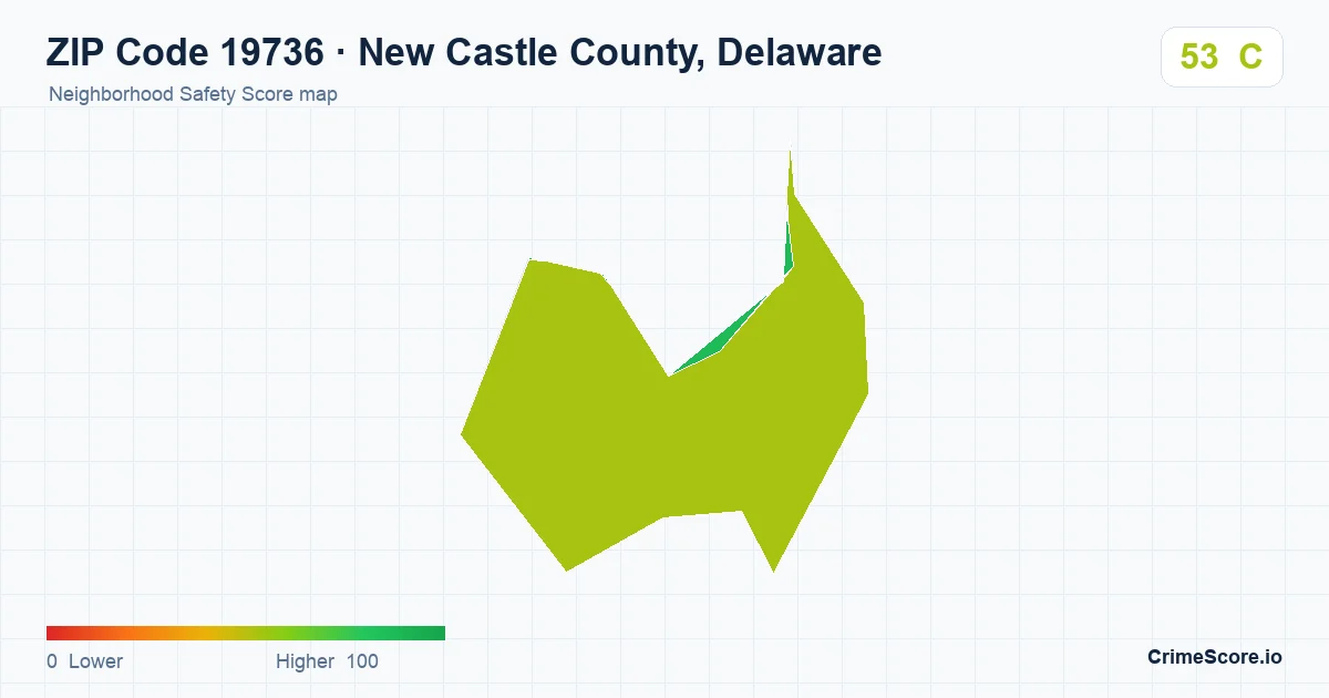 ZIP Code 19736 in New Castle County, Delaware neighborhood Safety Score map