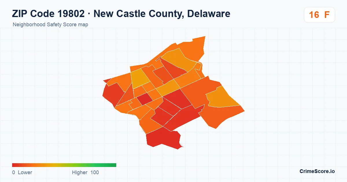 ZIP Code 19802 in New Castle County, Delaware neighborhood Safety Score map
