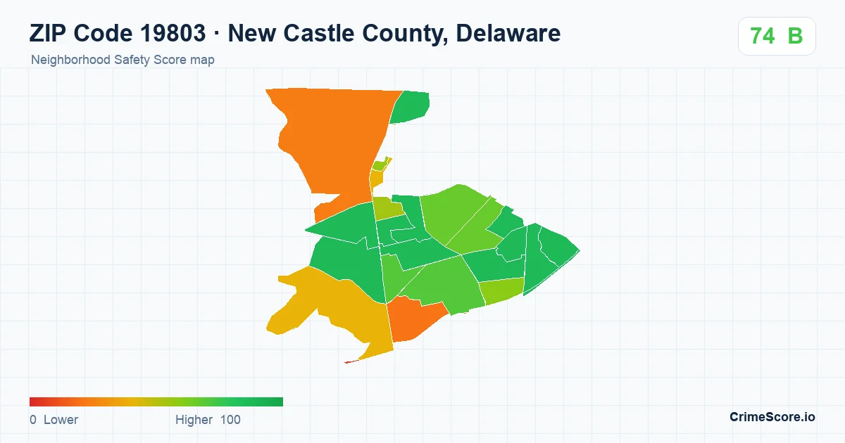 ZIP Code 19803 in New Castle County, Delaware neighborhood Safety Score map