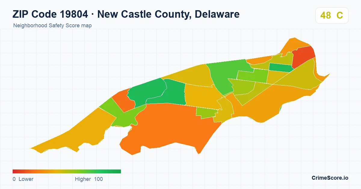 ZIP Code 19804 in New Castle County, Delaware neighborhood Safety Score map