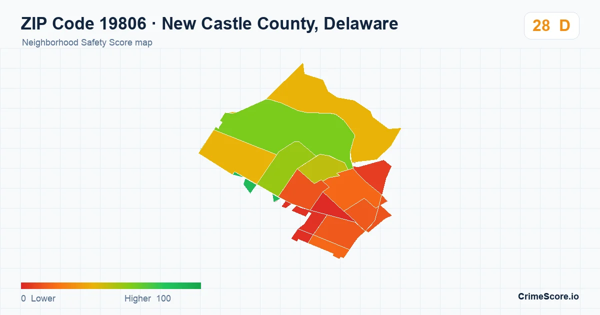 ZIP Code 19806 in New Castle County, Delaware neighborhood Safety Score map