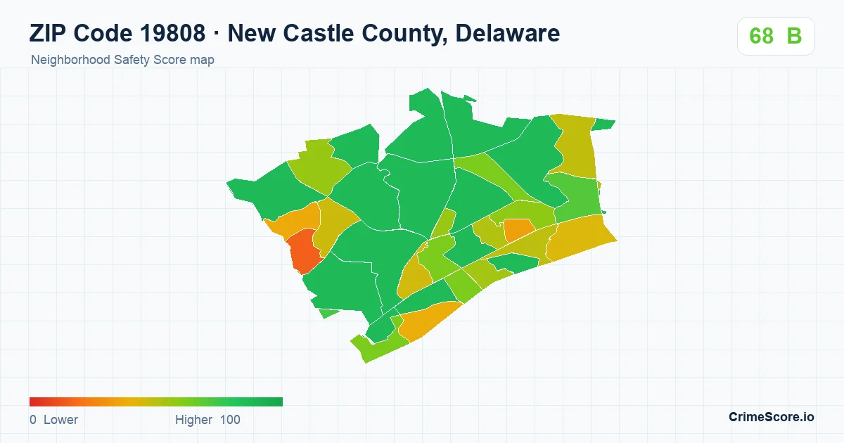 ZIP Code 19808 in New Castle County, Delaware neighborhood Safety Score map