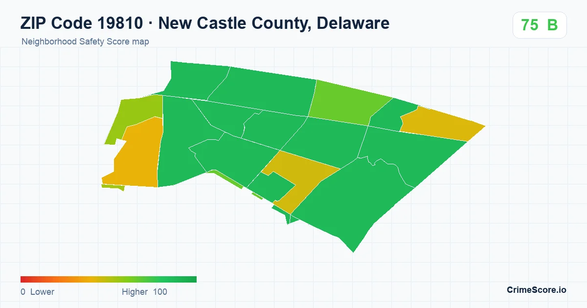 ZIP Code 19810 in New Castle County, Delaware neighborhood Safety Score map