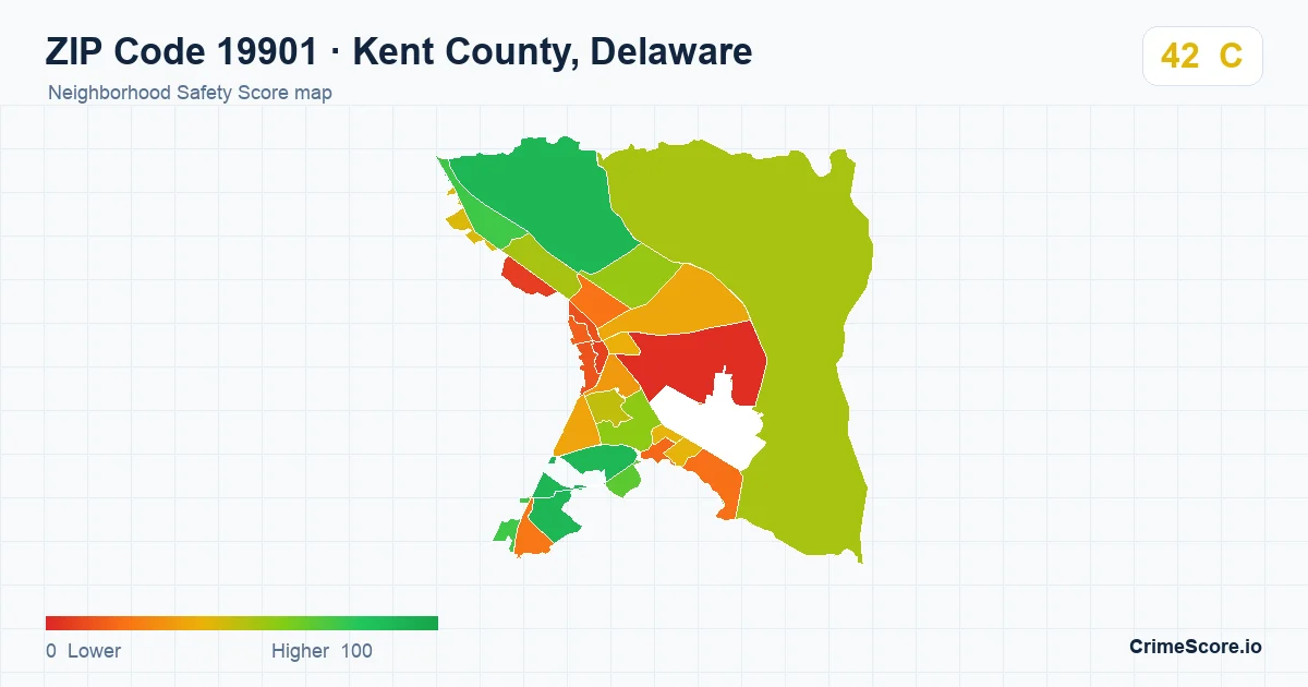 ZIP Code 19901 in Kent County, Delaware neighborhood Safety Score map