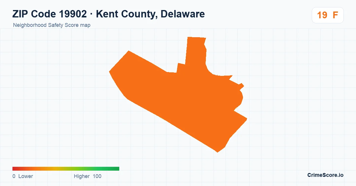 ZIP Code 19902 in Kent County, Delaware neighborhood Safety Score map