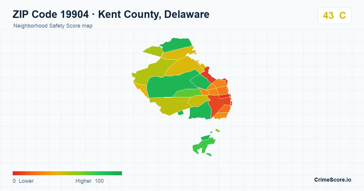 ZIP Code 19904 in Kent County, Delaware neighborhood Safety Score map