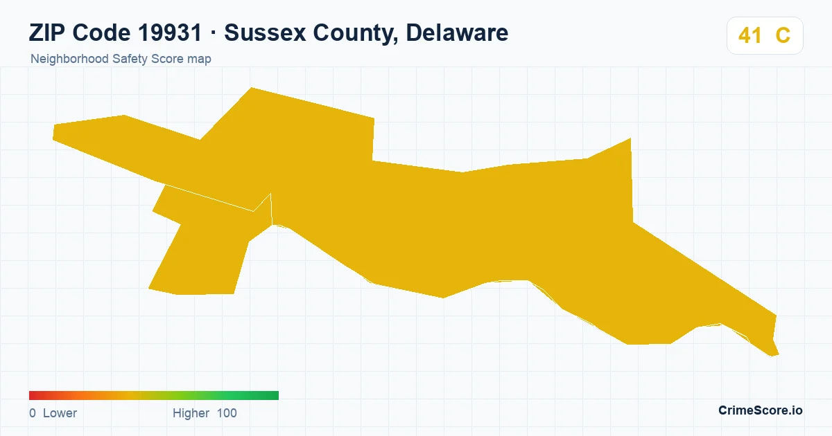 ZIP Code 19931 in Sussex County, Delaware neighborhood Safety Score map