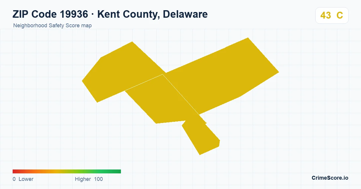 ZIP Code 19936 in Kent County, Delaware neighborhood Safety Score map
