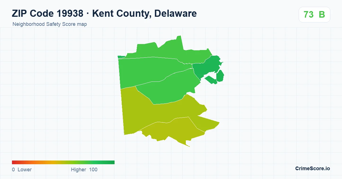 ZIP Code 19938 in Kent County, Delaware neighborhood Safety Score map