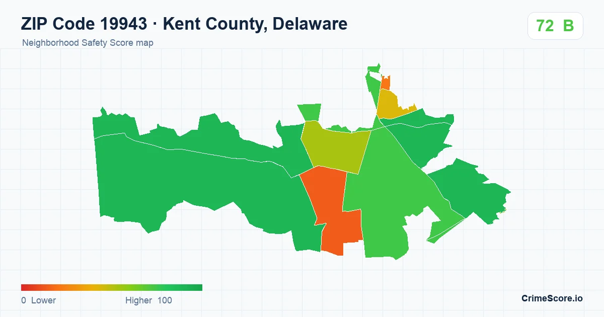 ZIP Code 19943 in Kent County, Delaware neighborhood Safety Score map