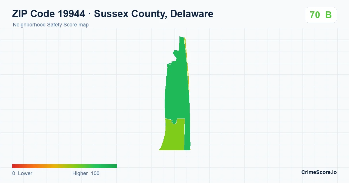 ZIP Code 19944 in Sussex County, Delaware neighborhood Safety Score map