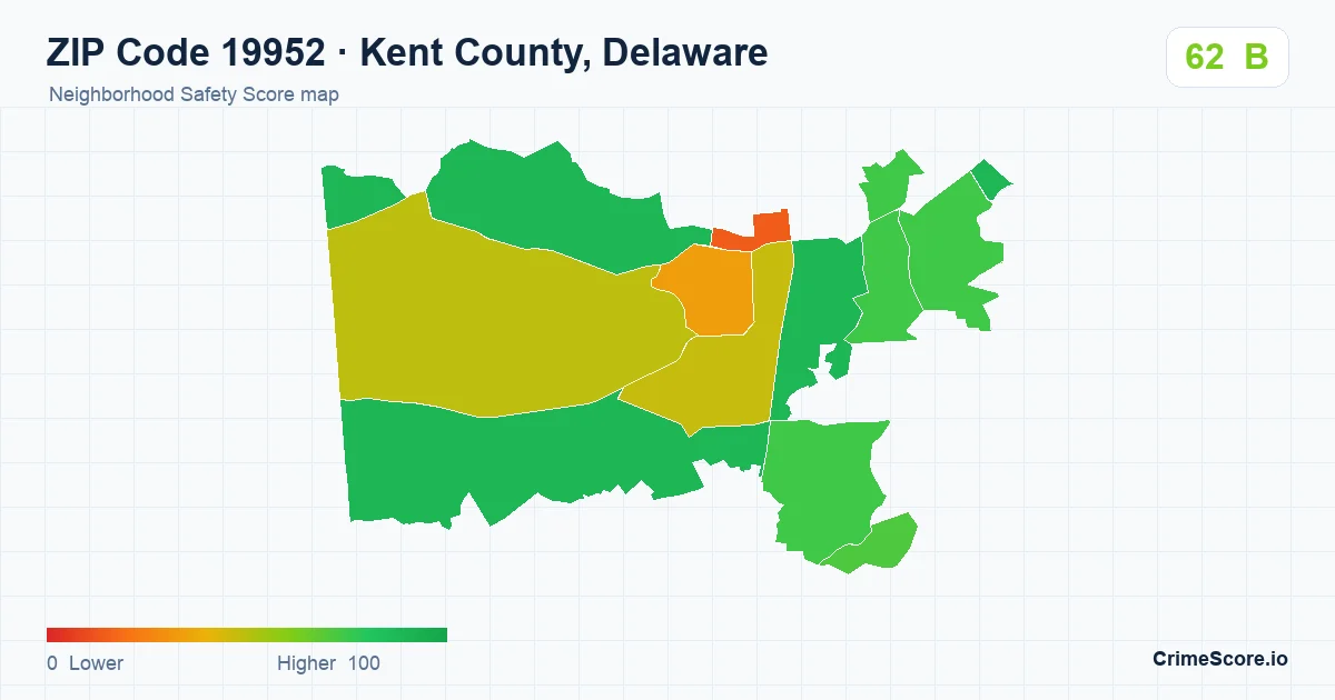 ZIP Code 19952 in Kent County, Delaware neighborhood Safety Score map