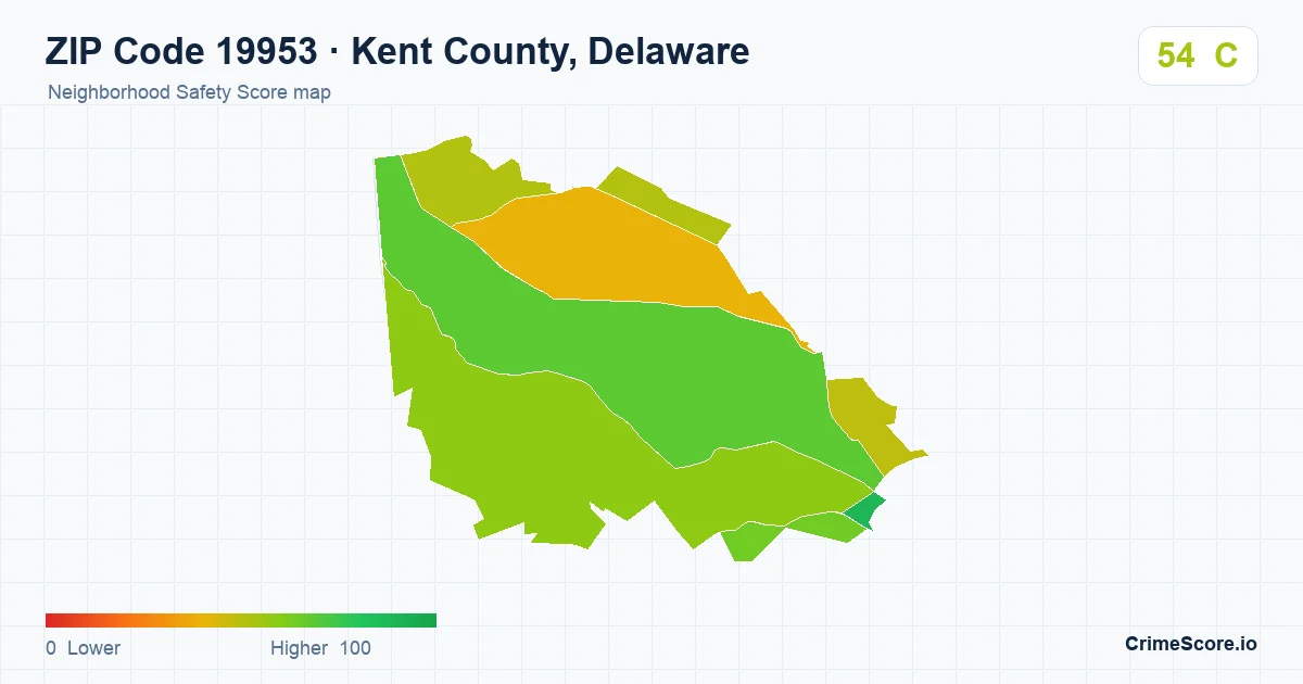 ZIP Code 19953 in Kent County, Delaware neighborhood Safety Score map