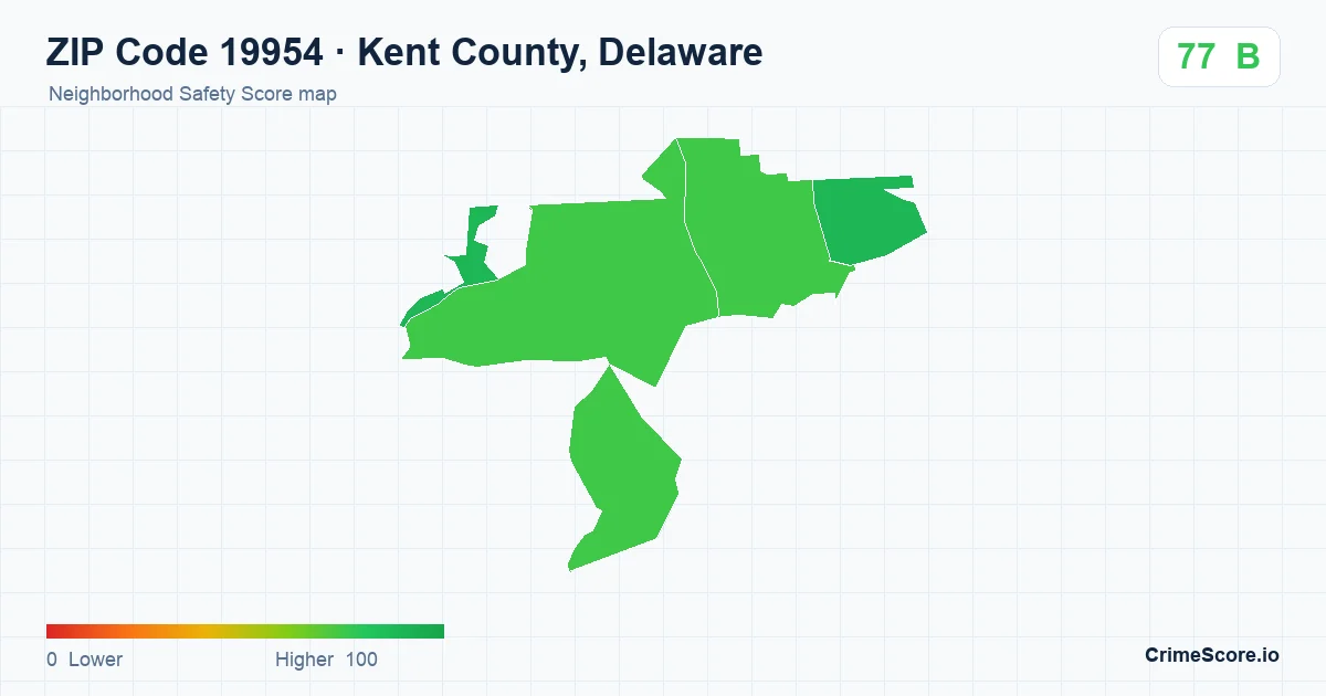 ZIP Code 19954 in Kent County, Delaware neighborhood Safety Score map