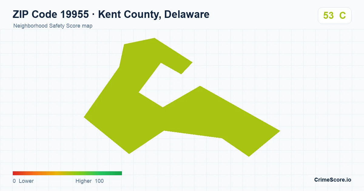 ZIP Code 19955 in Kent County, Delaware neighborhood Safety Score map