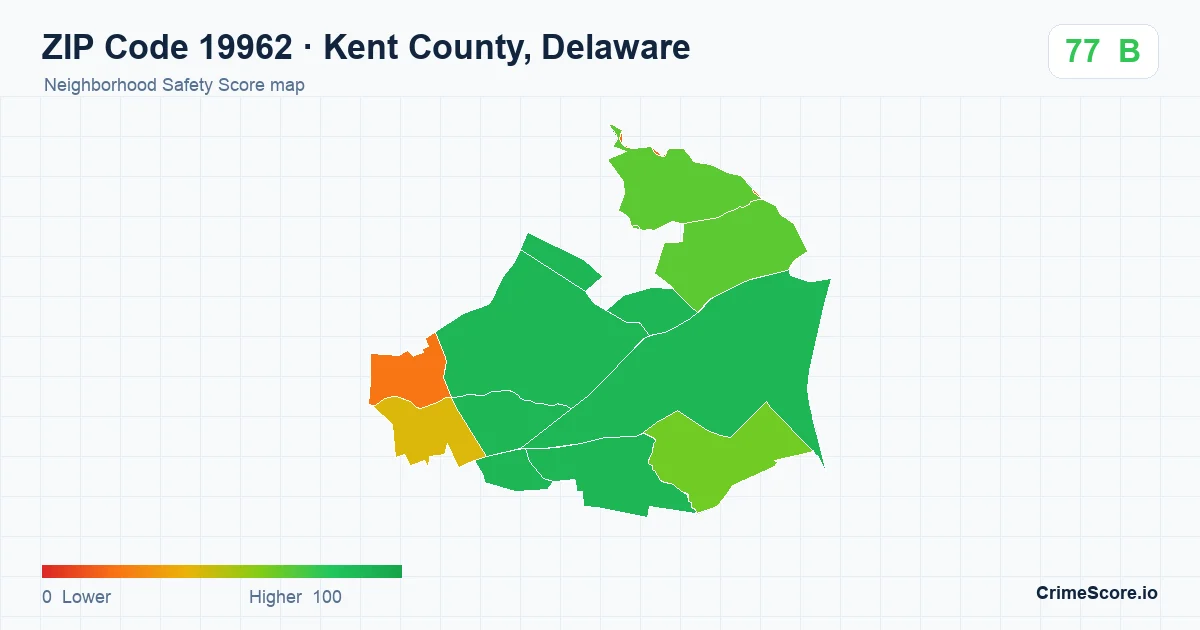 ZIP Code 19962 in Kent County, Delaware neighborhood Safety Score map