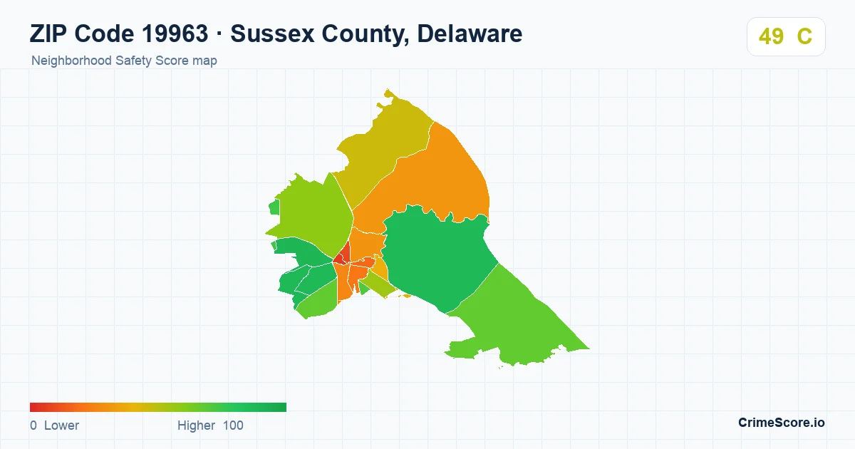 ZIP Code 19963 in Sussex County, Delaware neighborhood Safety Score map