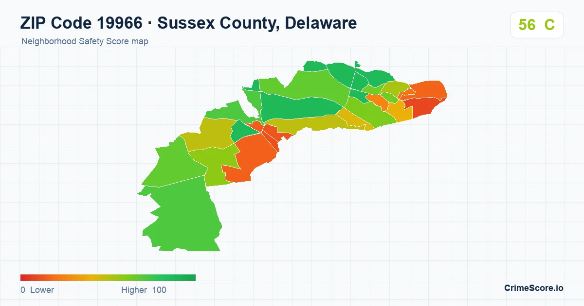 ZIP Code 19966 in Sussex County, Delaware neighborhood Safety Score map