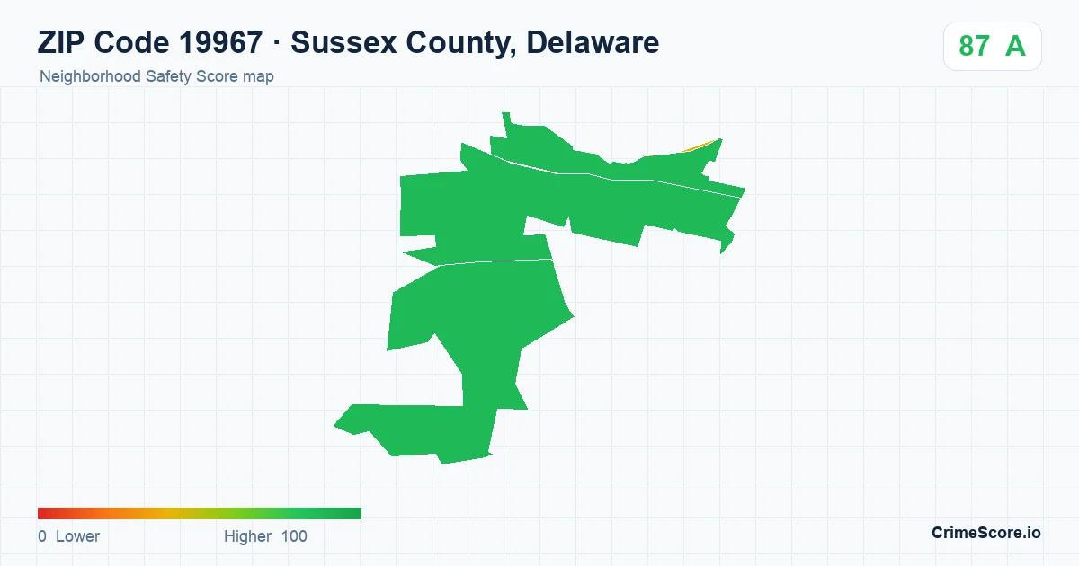 ZIP Code 19967 in Sussex County, Delaware neighborhood Safety Score map