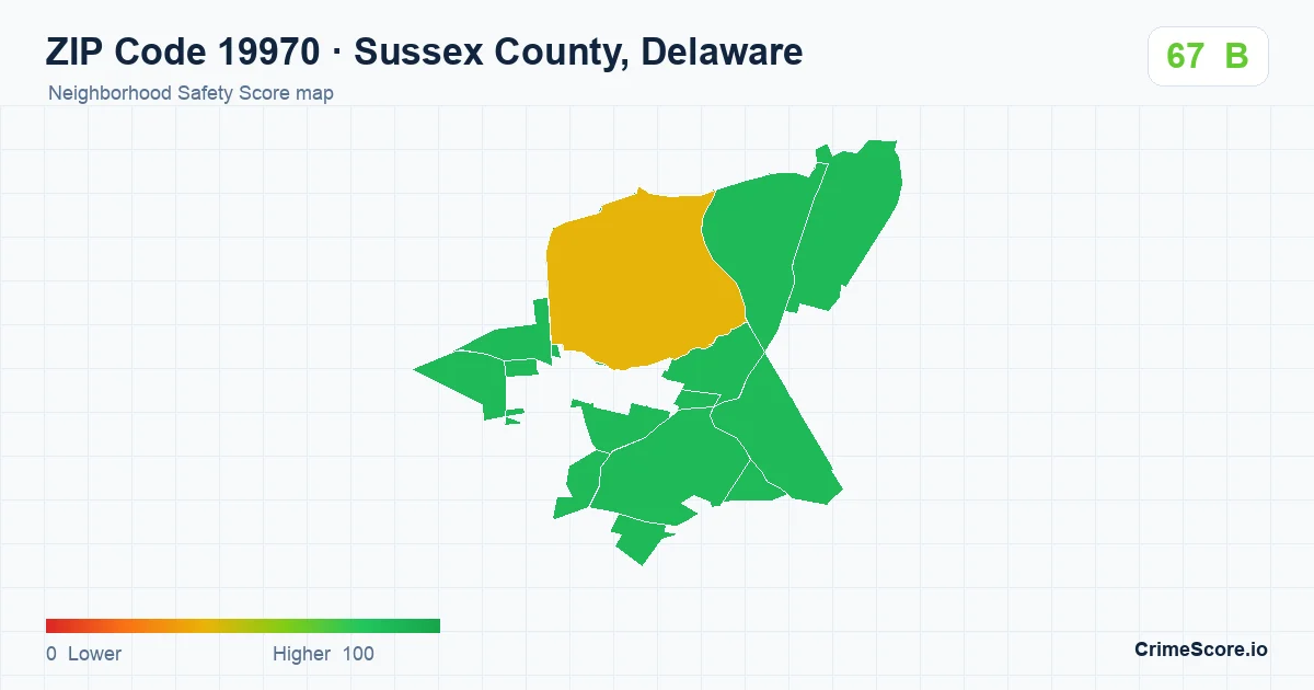 ZIP Code 19970 in Sussex County, Delaware neighborhood Safety Score map