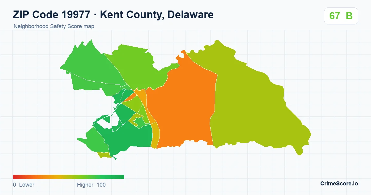 ZIP Code 19977 in Kent County, Delaware neighborhood Safety Score map