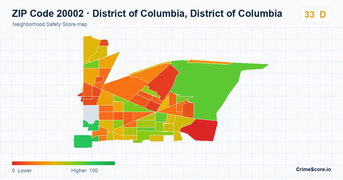 ZIP Code 20002 in District of Columbia, District of Columbia neighborhood Safety Score map
