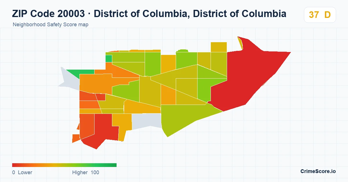 ZIP Code 20003 in District of Columbia, District of Columbia neighborhood Safety Score map