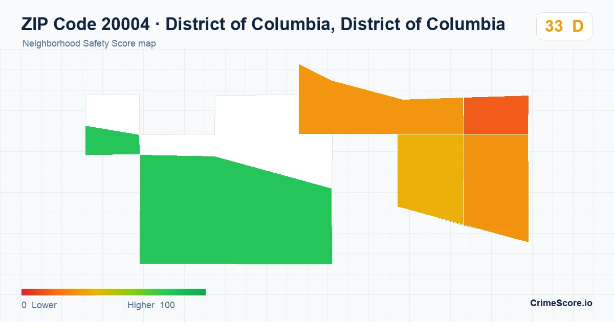 ZIP Code 20004 in District of Columbia, District of Columbia neighborhood Safety Score map