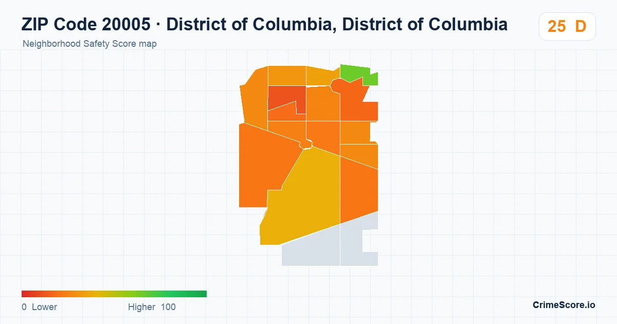 ZIP Code 20005 in District of Columbia, District of Columbia neighborhood Safety Score map