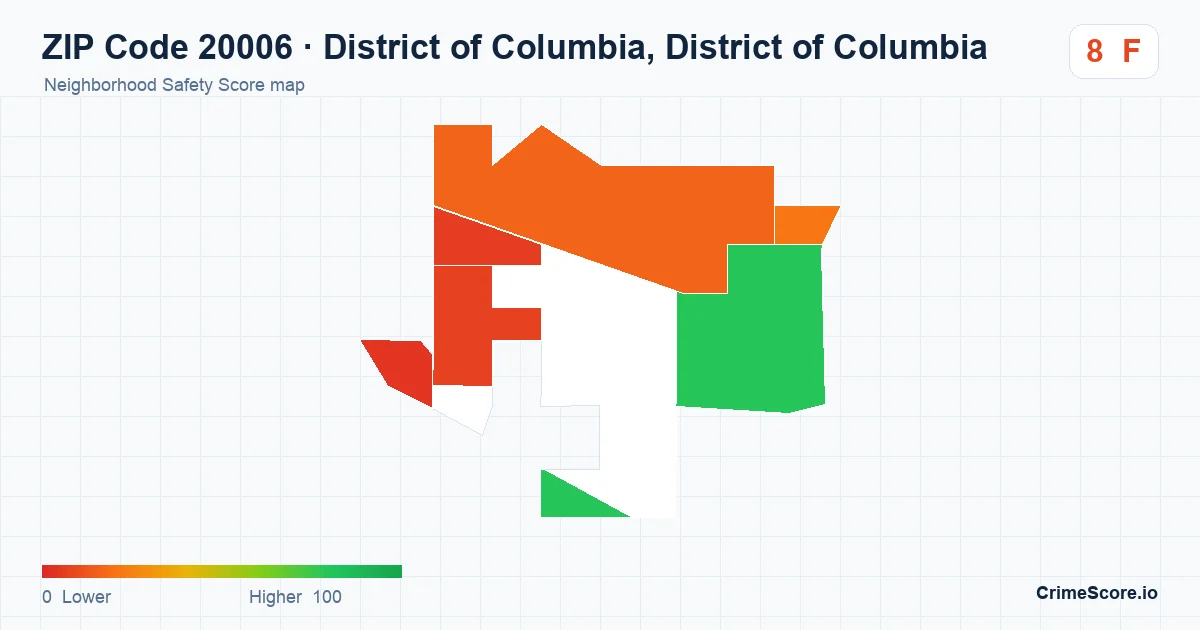 ZIP Code 20006 in District of Columbia, District of Columbia neighborhood Safety Score map