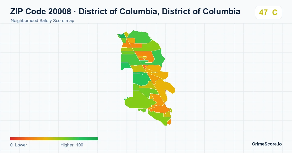 ZIP Code 20008 in District of Columbia, District of Columbia neighborhood Safety Score map