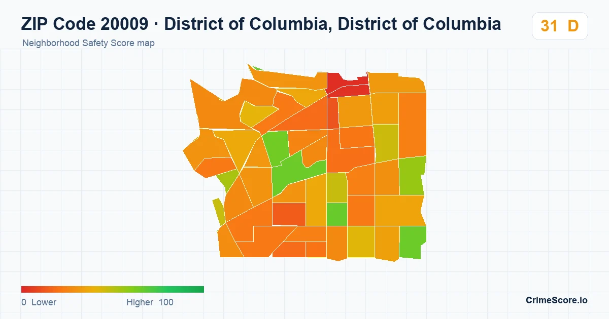 ZIP Code 20009 in District of Columbia, District of Columbia neighborhood Safety Score map