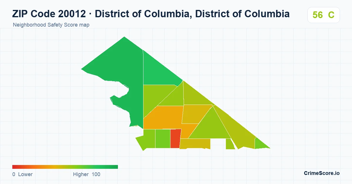 ZIP Code 20012 in District of Columbia, District of Columbia neighborhood Safety Score map