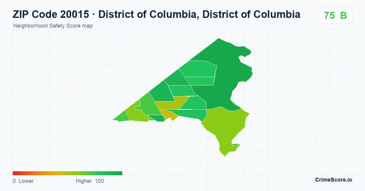 ZIP Code 20015 in District of Columbia, District of Columbia neighborhood Safety Score map