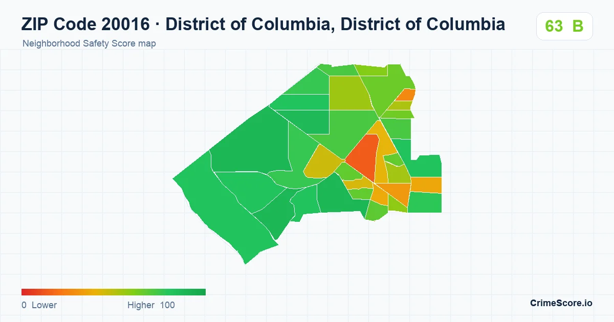 ZIP Code 20016 in District of Columbia, District of Columbia neighborhood Safety Score map