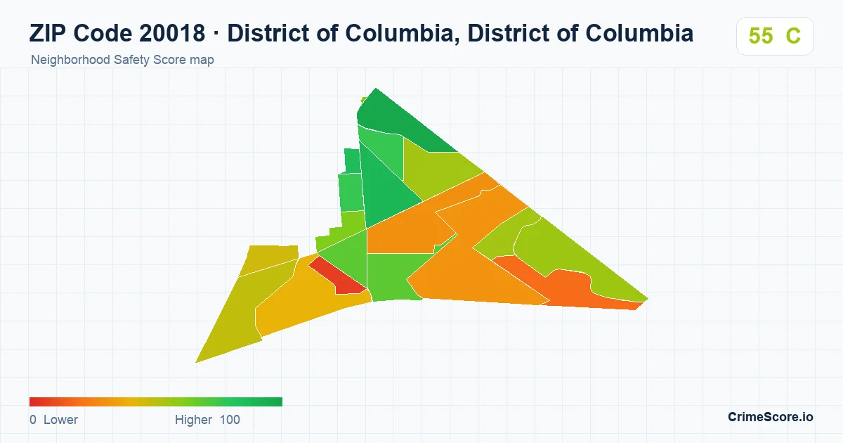 ZIP Code 20018 in District of Columbia, District of Columbia neighborhood Safety Score map