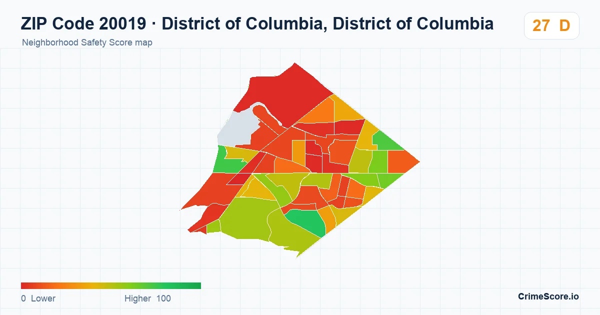 ZIP Code 20019 in District of Columbia, District of Columbia neighborhood Safety Score map