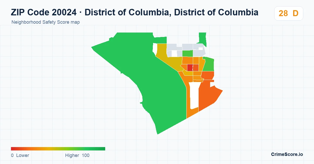 ZIP Code 20024 in District of Columbia, District of Columbia neighborhood Safety Score map