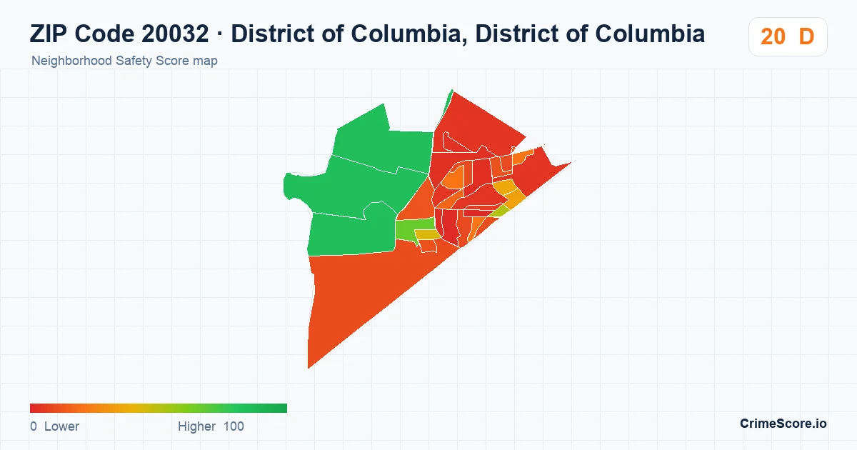 ZIP Code 20032 in District of Columbia, District of Columbia neighborhood Safety Score map