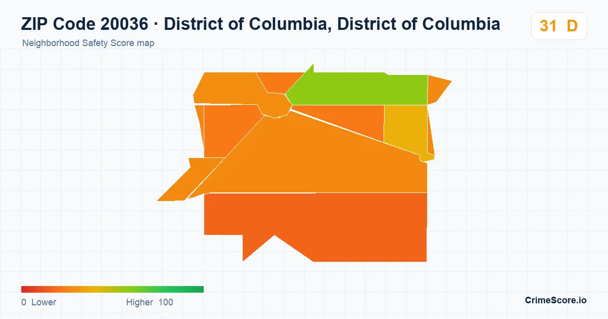 ZIP Code 20036 in District of Columbia, District of Columbia neighborhood Safety Score map
