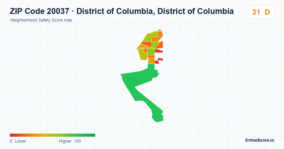 ZIP Code 20037 in District of Columbia, District of Columbia neighborhood Safety Score map