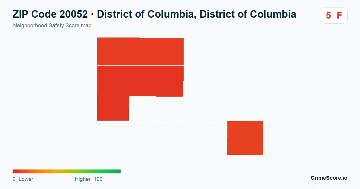 ZIP Code 20052 in District of Columbia, District of Columbia neighborhood Safety Score map