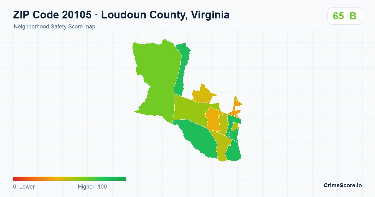ZIP Code 20105 in Loudoun County, Virginia neighborhood Safety Score map