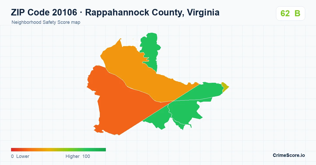 ZIP Code 20106 in Rappahannock County, Virginia neighborhood Safety Score map