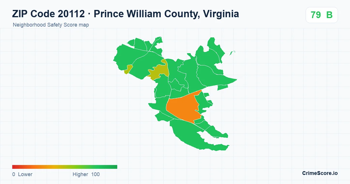 ZIP Code 20112 in Prince William County, Virginia neighborhood Safety Score map