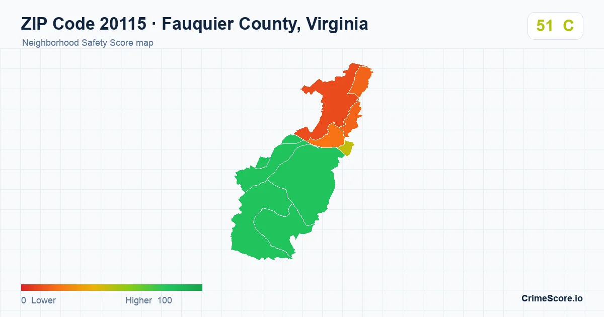 ZIP Code 20115 in Fauquier County, Virginia neighborhood Safety Score map