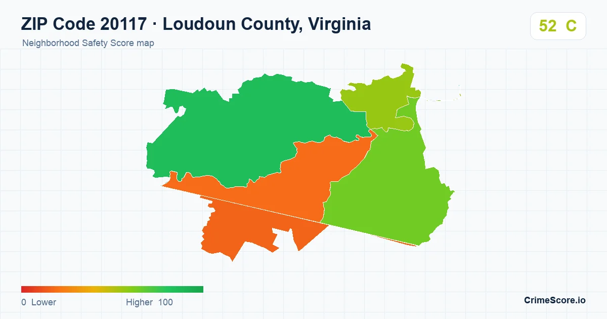ZIP Code 20117 in Loudoun County, Virginia neighborhood Safety Score map