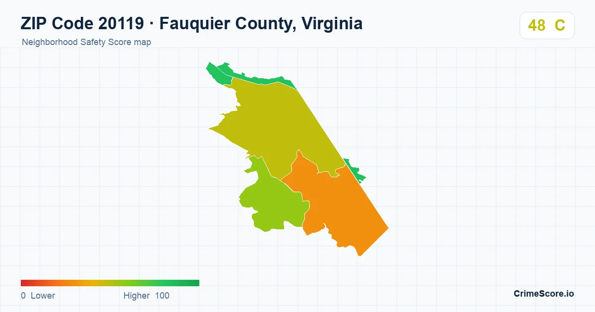 ZIP Code 20119 in Fauquier County, Virginia neighborhood Safety Score map